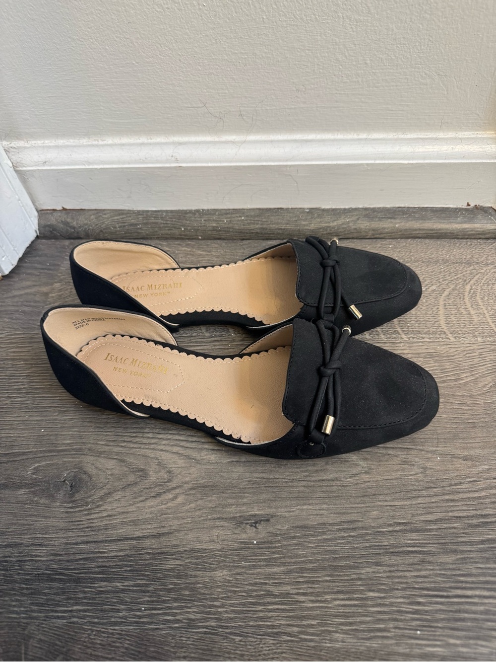 Isaac Mizrahi Black Suede Bow-Accent D'Orsay Flats